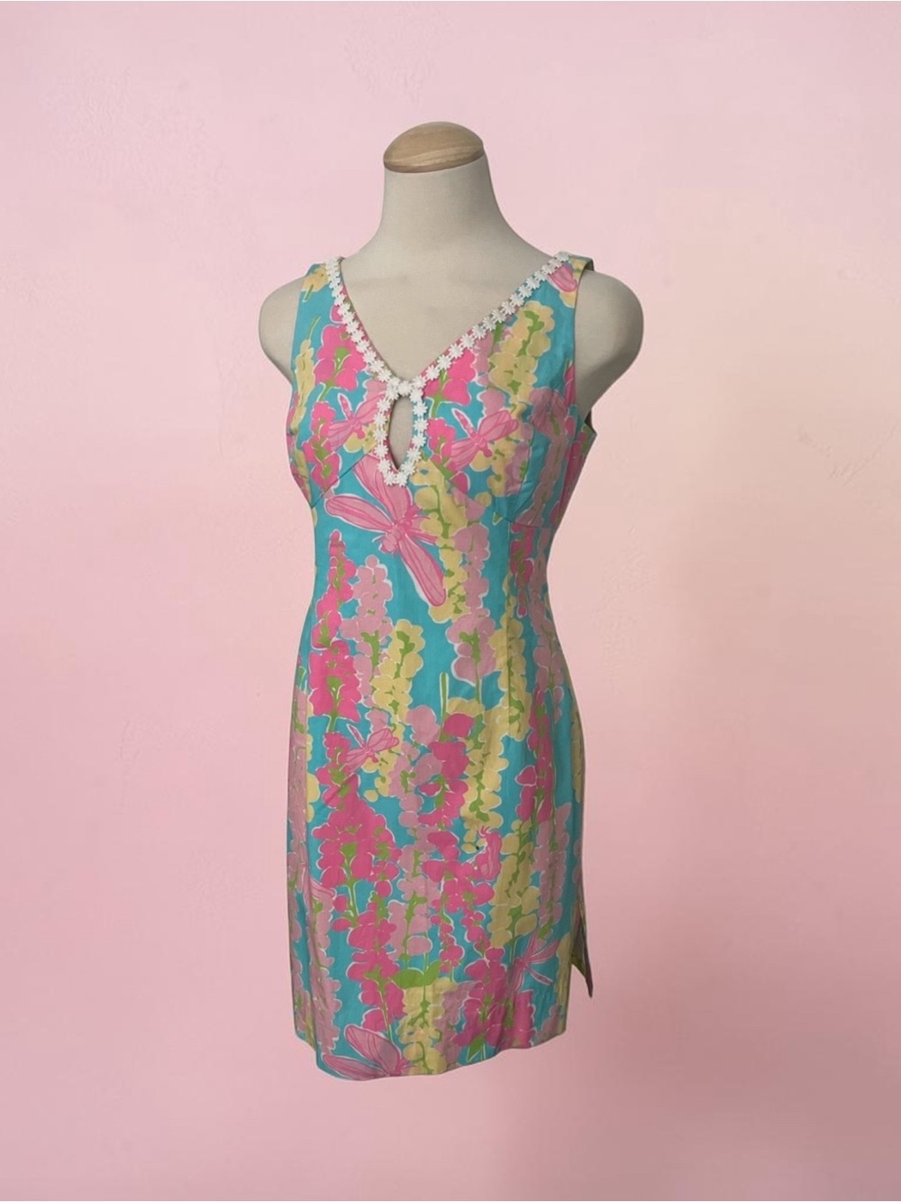 Lilly Pulitzer Turquoise, Pink & Yellow Floral Keyhole Sheath Dress